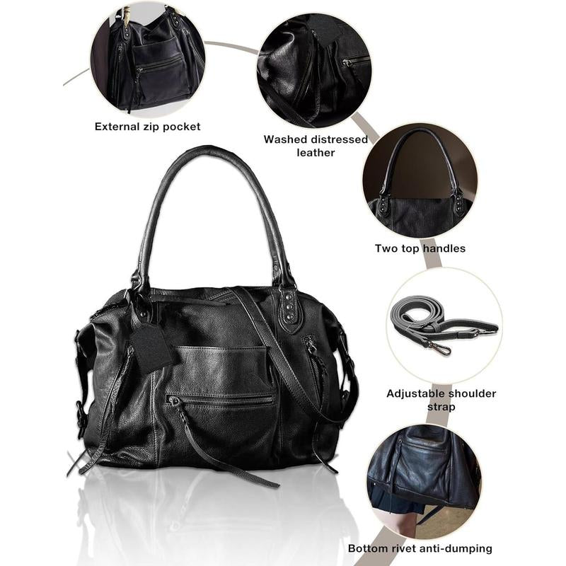 Stylish Women's Vegan Leather Tote Bag with Zipper - Large Capacity & Adjustable Strap