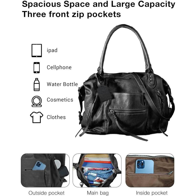 Stylish Women's Vegan Leather Tote Bag with Zipper - Large Capacity & Adjustable Strap