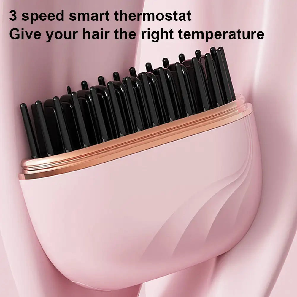 Transform Your Hair with the Electric Heating Hair Straightener Brush - Portable Mini Hot Comb for Effortless Styling