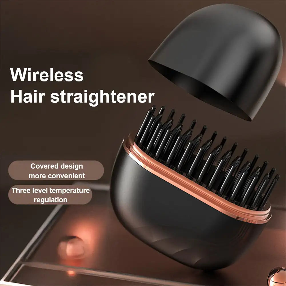 Transform Your Hair with the Electric Heating Hair Straightener Brush - Portable Mini Hot Comb for Effortless Styling