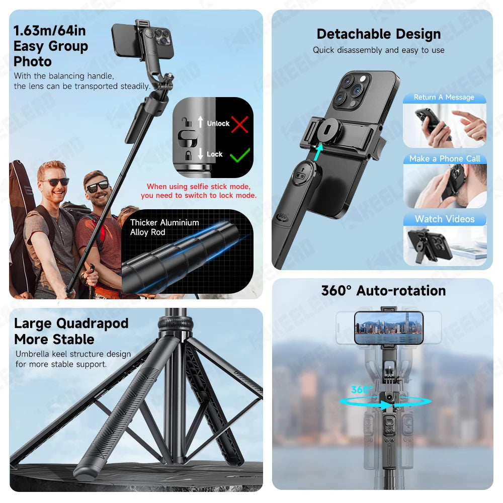 Elevate Your Selfies with the C17 AI Face Tracking Tripod - 360° Auto-Rotation, Remote Control & Versatile Quadrapod Design