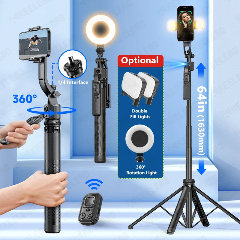 Elevate Your Selfies with the C17 AI Face Tracking Tripod - 360° Auto-Rotation, Remote Control & Versatile Quadrapod Design