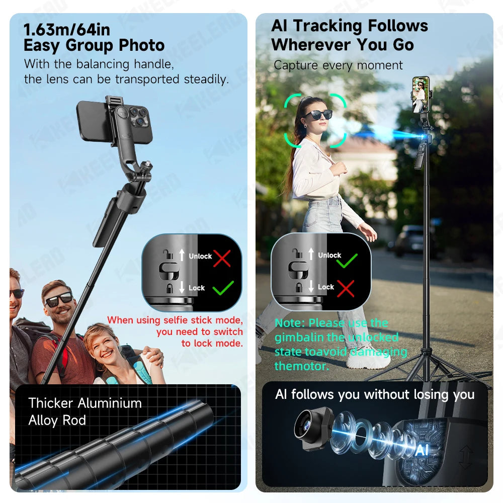 Elevate Your Selfies with the C17 AI Face Tracking Tripod - 360° Auto-Rotation, Remote Control & Versatile Quadrapod Design