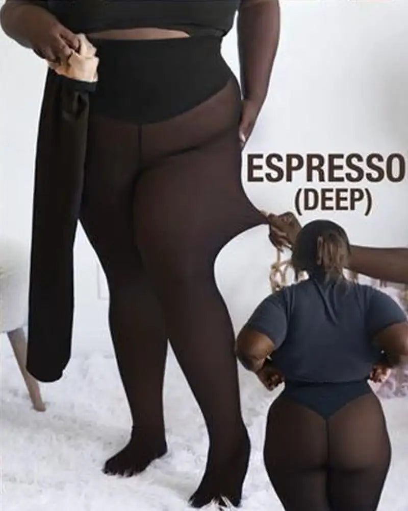 Elevate Your Style with Plus Size Ultra-Thick Fleece Leggings - High Waist Compression for a Flattering Fit