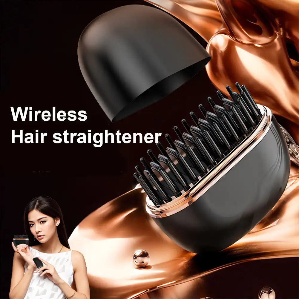 Transform Your Hair with the Electric Heating Hair Straightener Brush - Portable Mini Hot Comb for Effortless Styling